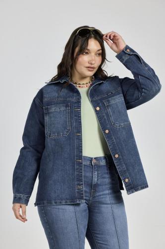 CAMISA OVERSIZE AZUL CON ABERTURA LATERAL RÍGIDO