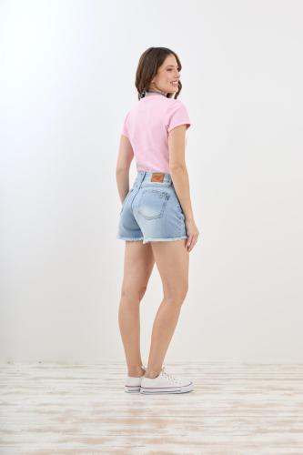 SHORT CELESTE CON BRILLO DEFLECADO ELASTIZADO