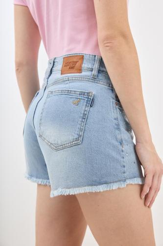 SHORT CELESTE CON BRILLO DEFLECADO ELASTIZADO