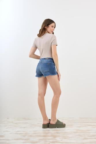 SHORT AZUL CINTURA DEFLECADO TIRO BAJO ELASTIZADO