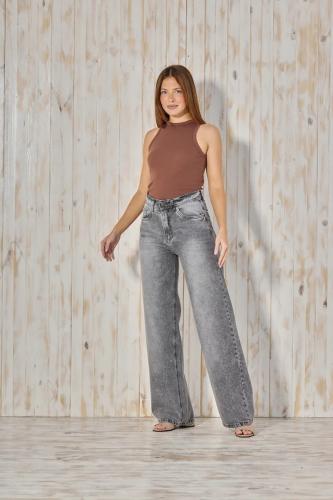 CENITHO WIDE LEG GRIS CON BRILLO RÍGIDO