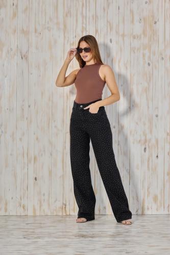 WIDE LEG NEGRO CON STRASS RÍGIDO