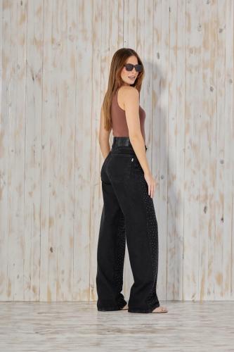 WIDE LEG NEGRO CON STRASS RÍGIDO