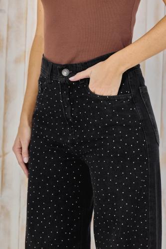 WIDE LEG NEGRO CON STRASS RÍGIDO