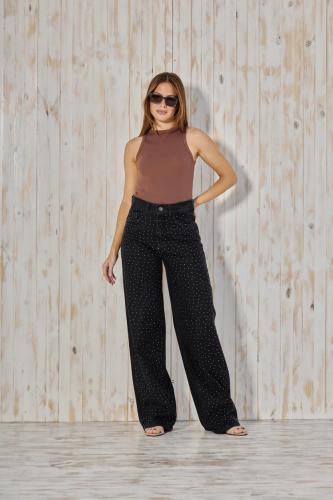 WIDE LEG NEGRO CON STRASS RÍGIDO