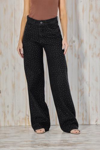 WIDE LEG NEGRO CON STRASS RÍGIDO