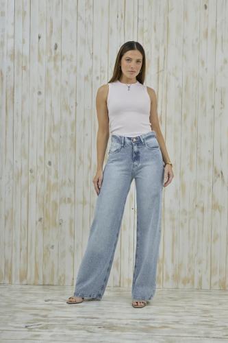  WIDE LEG CELESTE CON STRASS