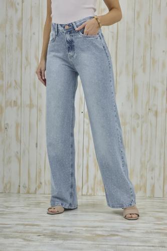  WIDE LEG CELESTE CON STRASS