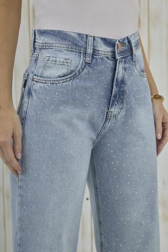  WIDE LEG CELESTE CON STRASS