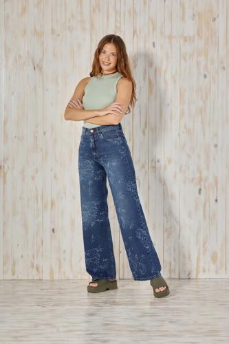 WIDE LEG AZUL CON ESTAMPADO RIGIDO