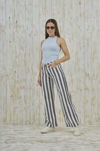 WIDE LEG RAYADO CHOCOLATE RIGIDO