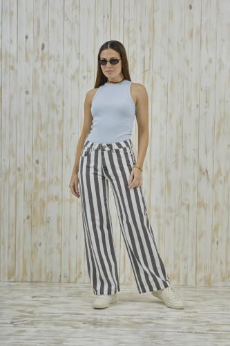 WIDE LEG RAYADO CHOCOLATE RIGIDO