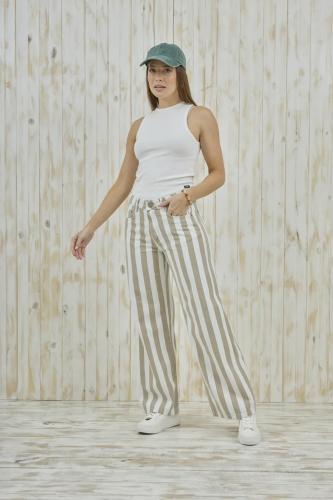 WIDE LEG RAYADO BEIGE RIGIDO