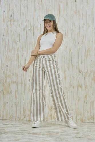 WIDE LEG RAYADO BEIGE RIGIDO