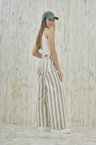 WIDE LEG RAYADO BEIGE RIGIDO