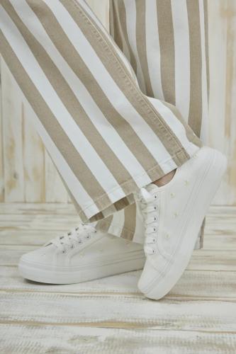 WIDE LEG RAYADO BEIGE RIGIDO