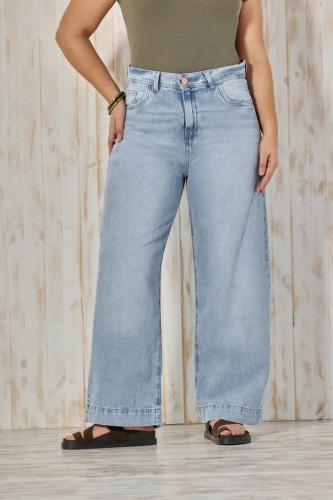 WIDE LEG CROP CELESTE CON RUEDO RÍGIDO