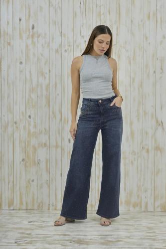 WIDE LEG AZUL CON BRILLO ELASTIZADO