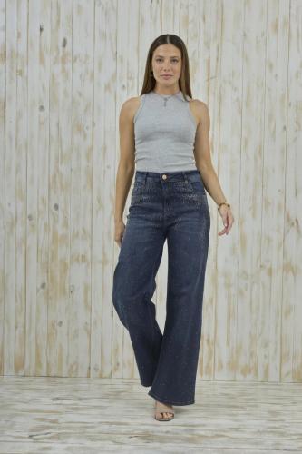 WIDE LEG AZUL CON BRILLO ELASTIZADO