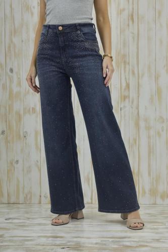 WIDE LEG AZUL CON BRILLO ELASTIZADO