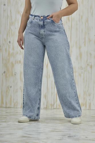 WIDE LEG CELESTE CON STRASS RÍGIDO