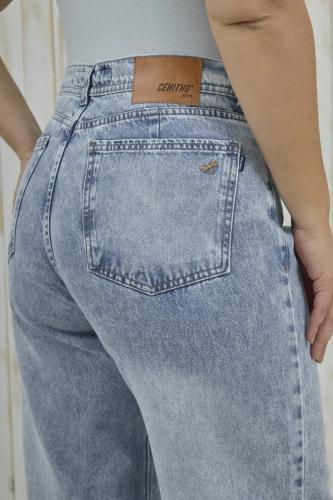 WIDE LEG CELESTE CON STRASS RÍGIDO