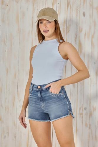 Short Cenitho azul, tacha lateral. elastizado
