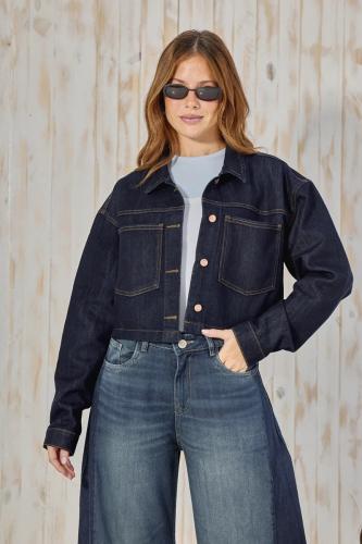 CAMPERA CROP OVERSIZE DARK BLUE RÍGIDO