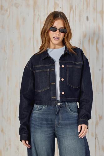 CAMPERA CROP OVERSIZE DARK BLUE RÍGIDO