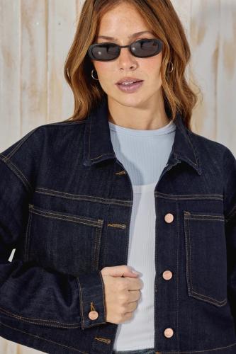 CAMPERA CROP OVERSIZE DARK BLUE RÍGIDO