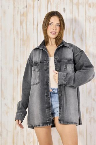CAMISA OVERSIZE GRIS CON ABERTURA LATERAL RÍGIDO