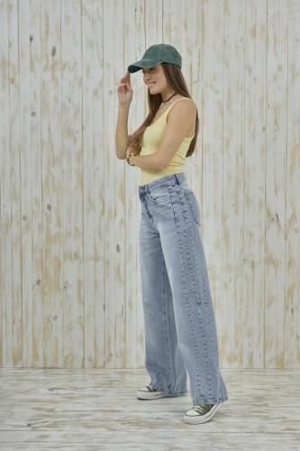 WIDE LEG CELESTE CON RECORTE LATERAL RIGIDO