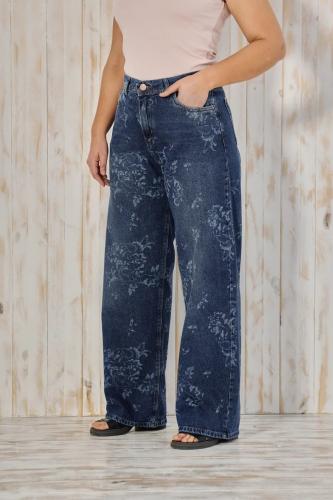 WIDE LEG AZUL CON ESTAMPADO RÍGIDO